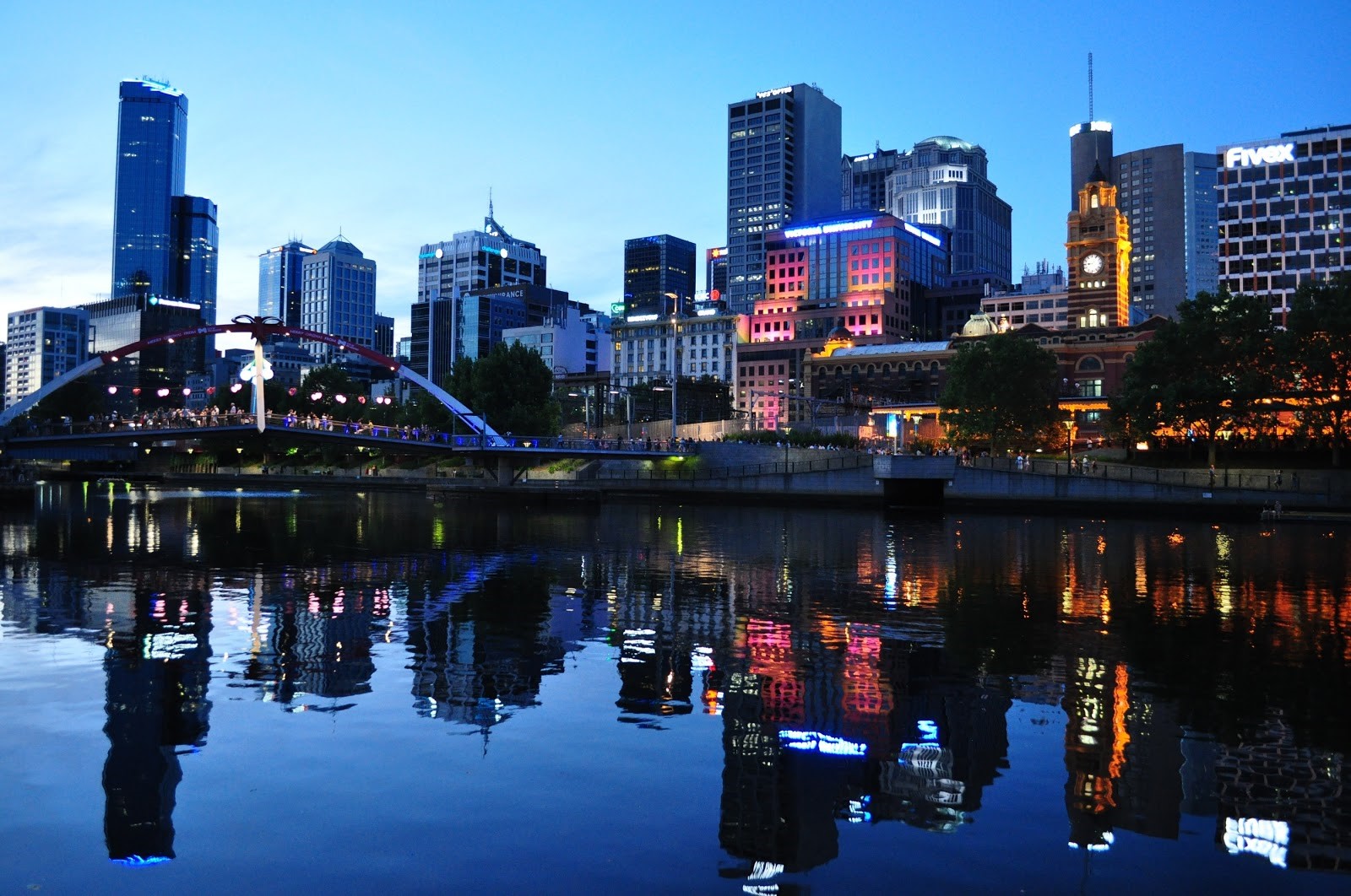 Melbourne city skyline from the river bank