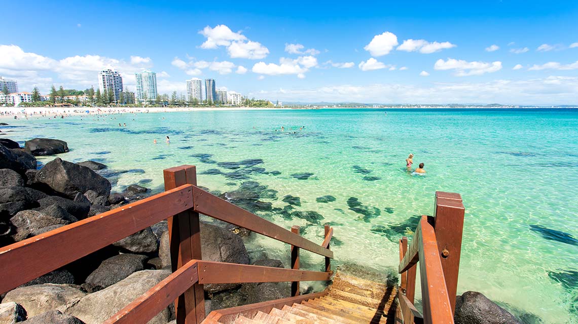 Coolangatta scenic beach acces with picturesque water